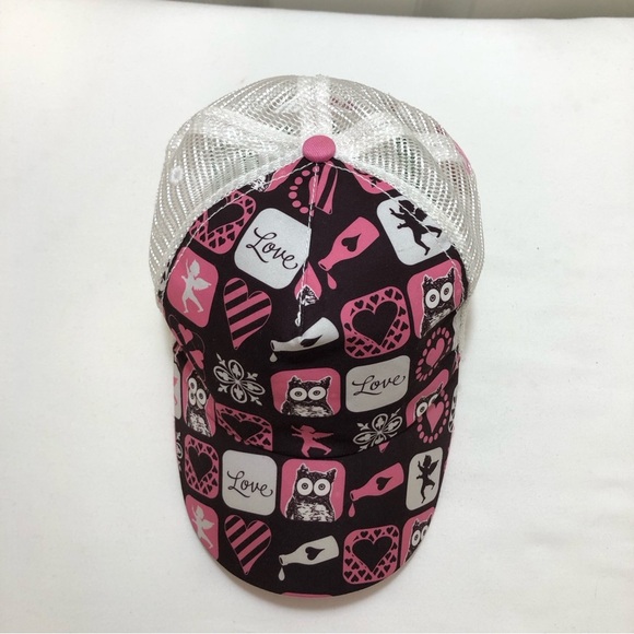 Hooters Rare Mesh Trucker Pink Brown Aol Heart Cupid Snap Back Adjustable Hat - Picture 5 of 13